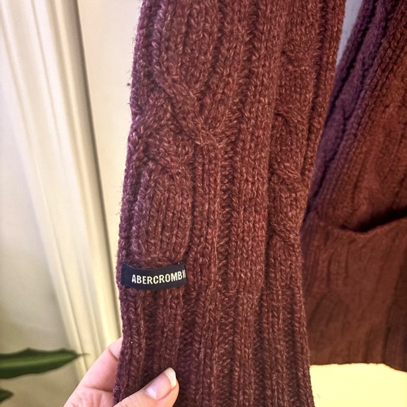 Vintage Abercrombie & Fitch 100% Lambswool Hooded Cable Knit Cardigan EUC Large - Picture 7 of 7